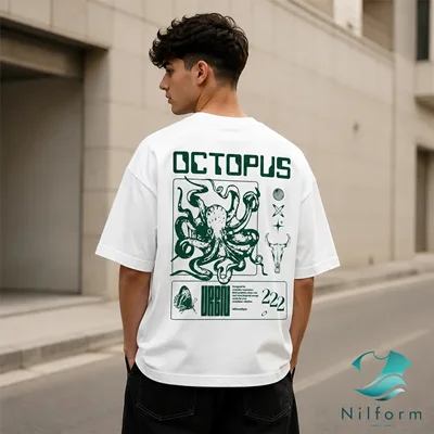 تیشرت باکسی OCTOPUS نخ پنبه 28 گرم | تیشرت چاپ دورو سایز L تا 2XL