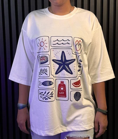 تیشرت باکسی Starfish | تیشرت نخ پنبه 28 گرم سفید سایز L تا 2XL