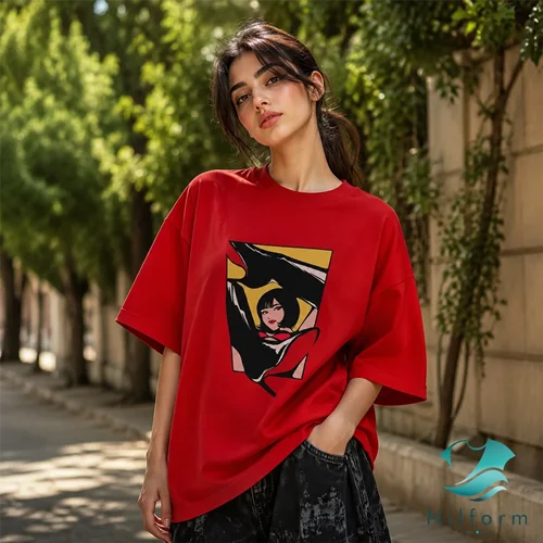 تیشرت باکسی Red Pose قرمز | تیشرت نخ پنبه 28 گرم سایز L تا 2XL