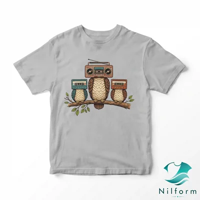 تیشرت فانتزی و تابستانی Retro Audio Owls نخ پنبه - چاپ عالی | XL, 2XL, 3XL