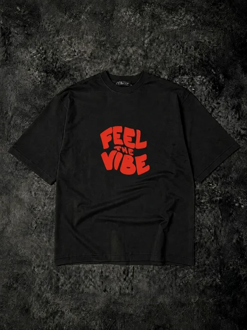 تیشرت باکسی مشکی Feel The Vibe