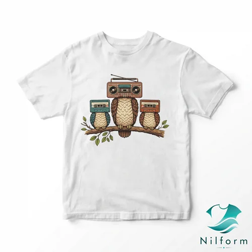 تیشرت پینترستی باکسی Retro Audio Owls نخ پنبه 28 گرم