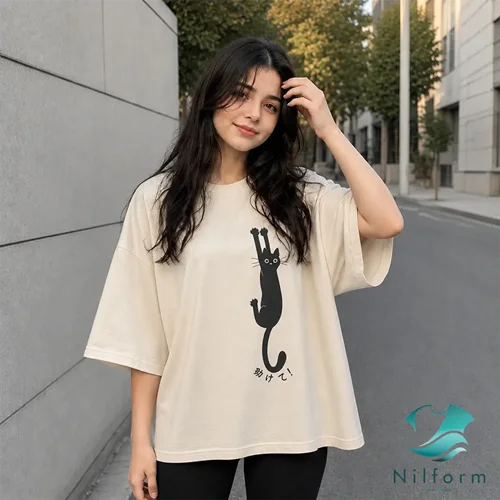 تیشرت فانتزی Hanging Cat نخ پنبه 28 گرم | تیشرت ترندی سایز XL تا 3XL